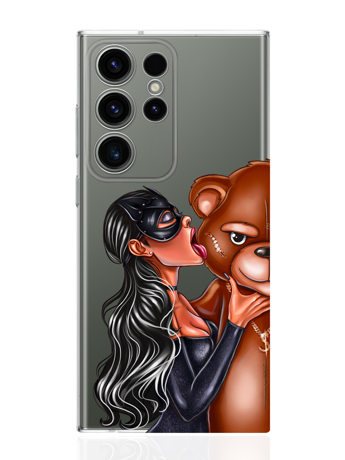 

Чехол MustHaveCase для Samsung Galaxy S23 Ultra Кошечка брюнетка и мишка прозрачный, Прозрачный;черный;коричневый