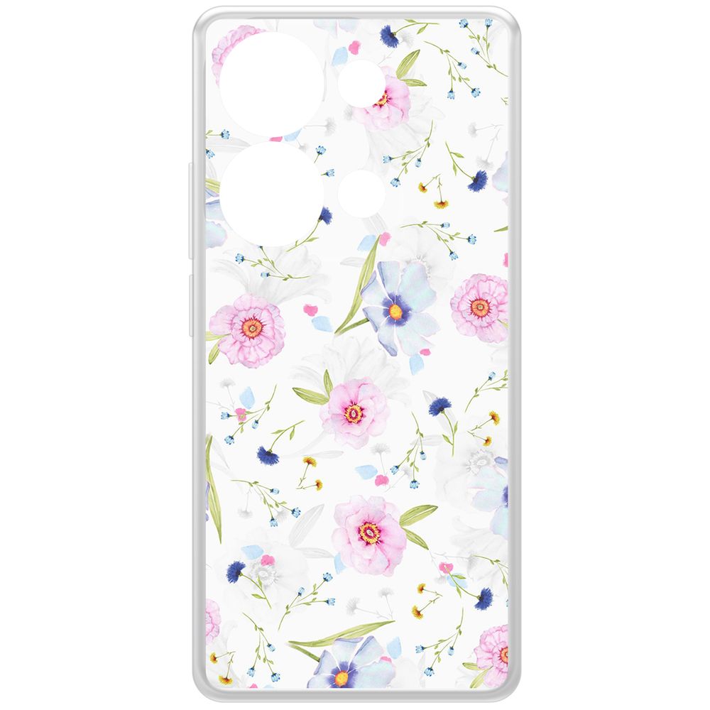 

Чехол-накладка Krutoff Clear Case Цветочный паттерн 3 для Xiaomi Poco M6 Pro 4G, Прозрачный