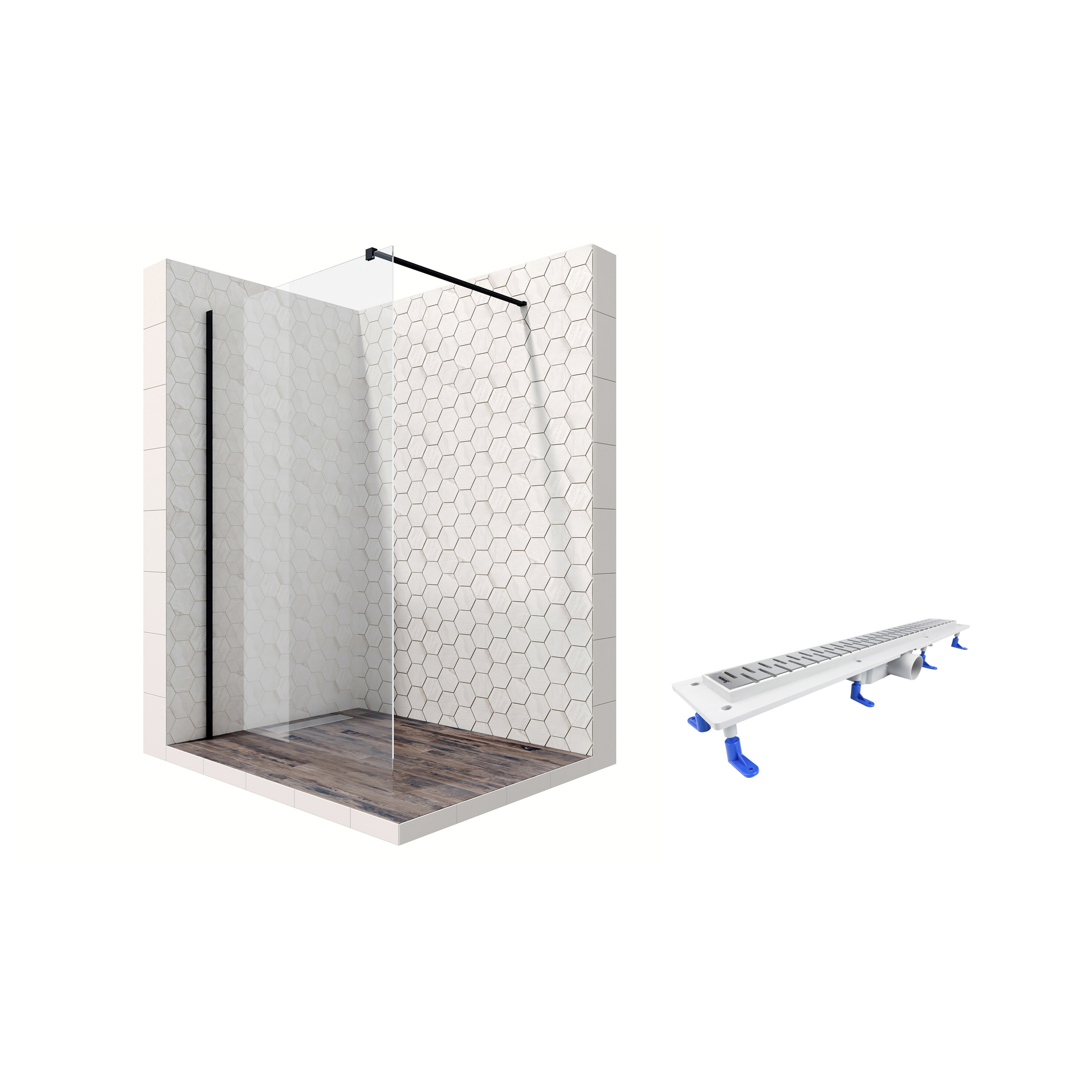 

Душевая перегородка Ambassador Walk-in 15031111-ST13, свободный вход, линейный трап, 110см