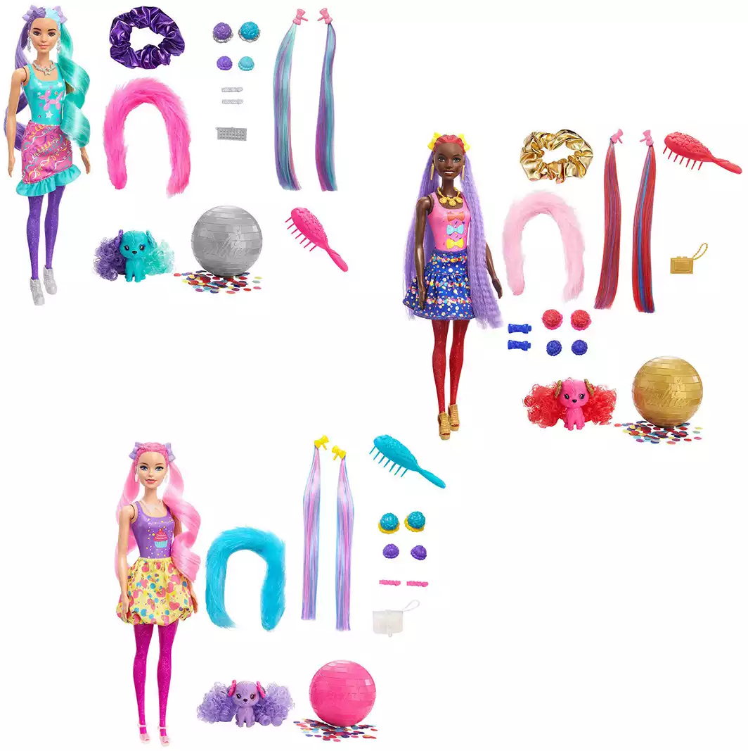 Кукла-сюрприз Barbie Color Reveal Glitter Сменные прически HBG38