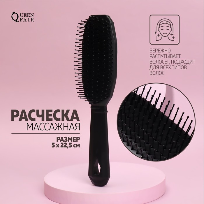 

Расчёска массажная 5 × 22,5 см, цвет чёрный, Classic