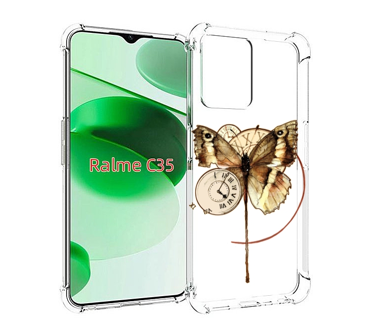 

Чехол MyPads старинные часы с бабочкой для Realme C35 / Narzo 50A Prime, Прозрачный, Tocco