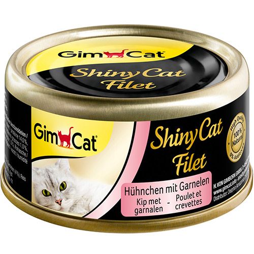 фото Влажный корм для кошек gimpet shiny cat filet , цыпленок, креветки, 24шт, 70г