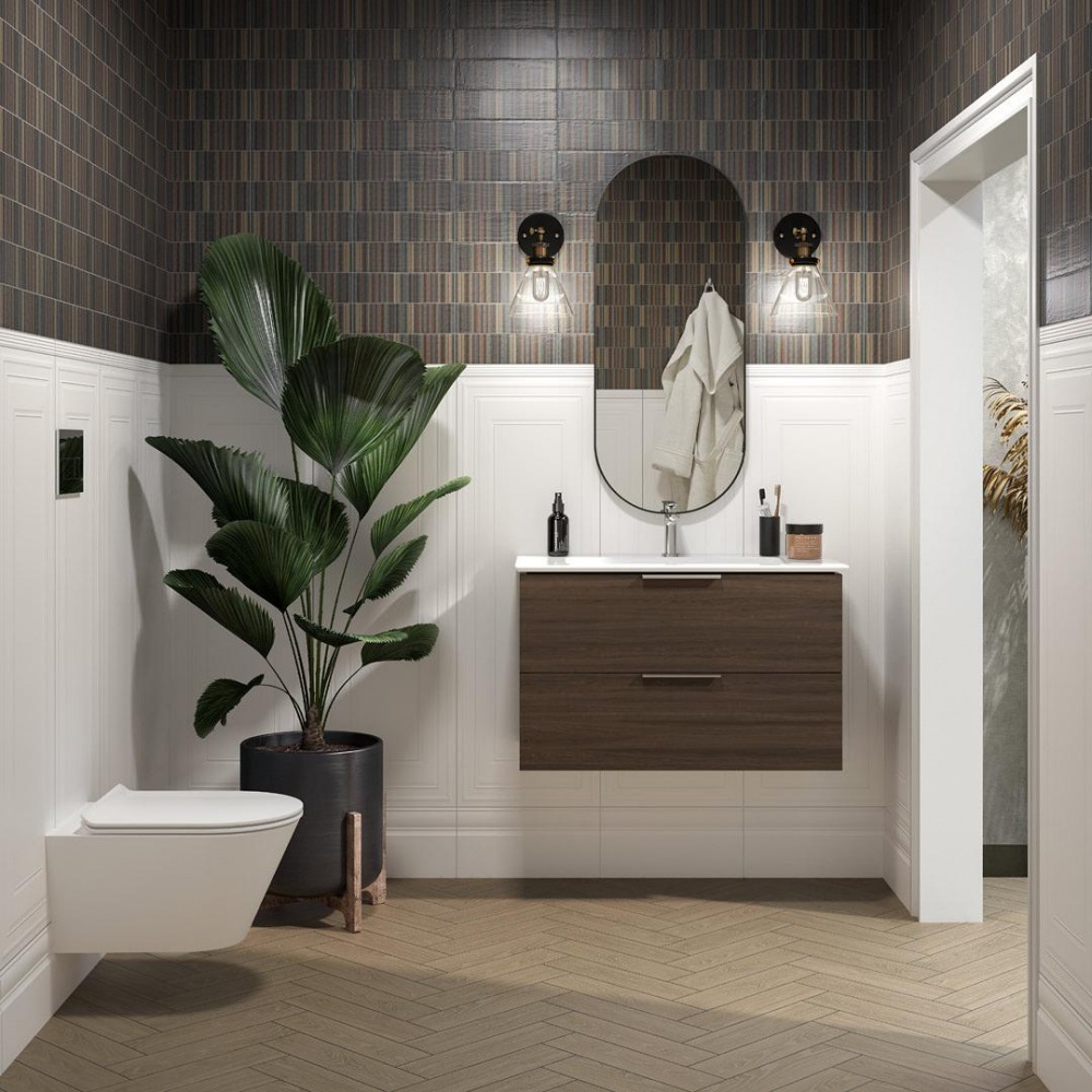 

Kerama Marazzi Тумба с раковиной Kerama Marazzi Piano 75 подвесная, дымчатый вяз