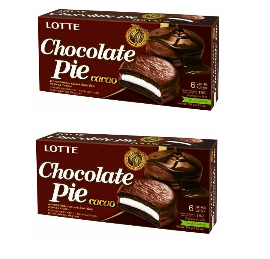 Печенье Choco Pie Lotte, Какао, 6 шт, 168 г х 2 упаковки