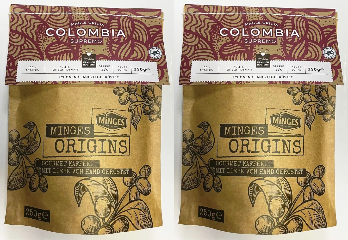 Кофе в зернах Minges Origins Colombia Supremo, 250 г х 2 шт