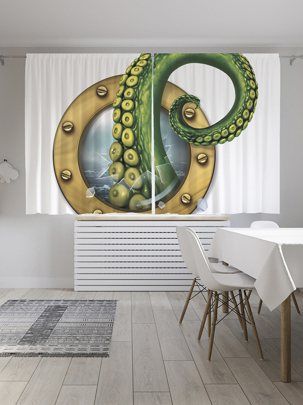 

Шторы с фотопечатью JoyArty "Щупальца в каюте" из сатена, 290х180 см