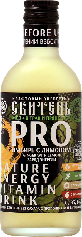 Энергетический напиток Столбушино Сбитень Pro имбирь с лимоном газированный 0,25 л