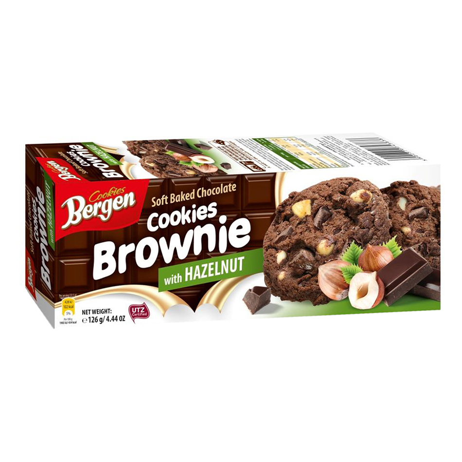 Печенье Bergen Брауни шоколадное с кусочками шоколада и лесным орехом 126 г