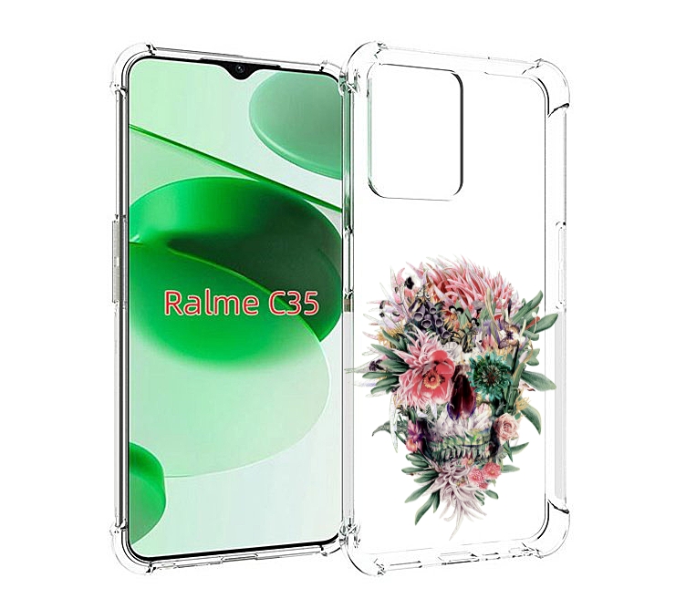 

Чехол MyPads череп из цветов для Realme C35 / Narzo 50A Prime, Прозрачный, Tocco