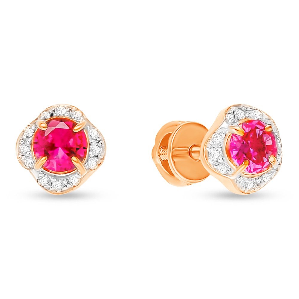 

Серьги пусеты из красного золота 585Gold 102007191, рубин искусственный/бриллиант, 102007191