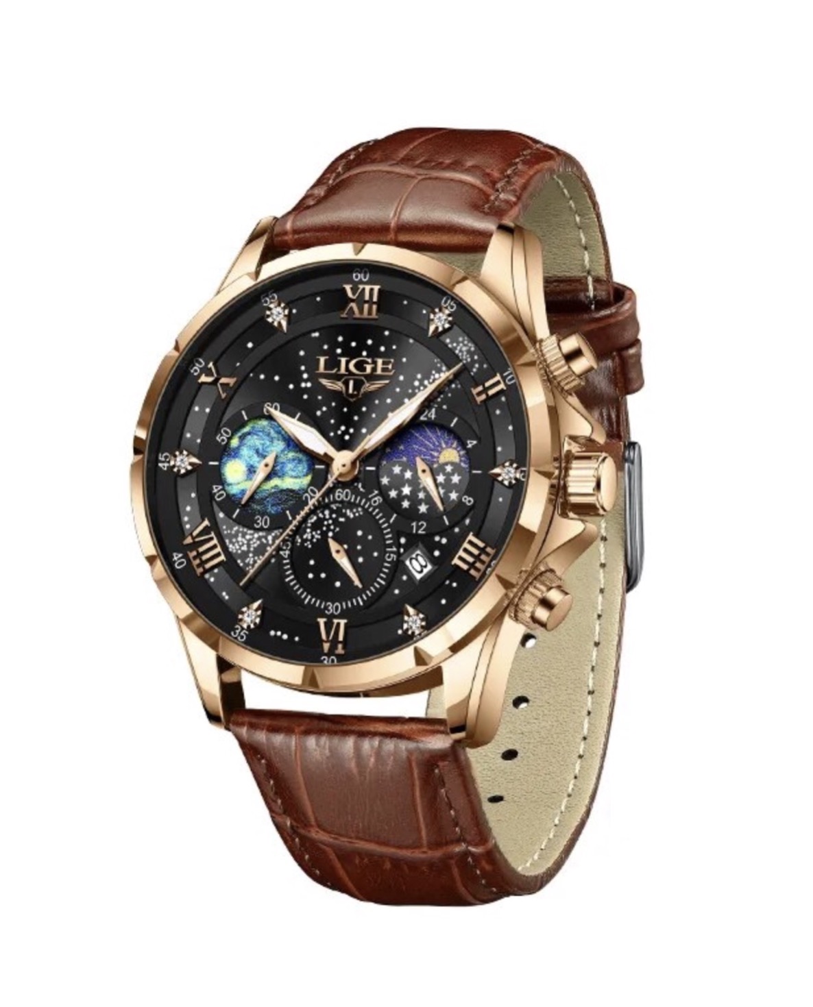 Наручные часы мужские Lige LG1428G коричневые