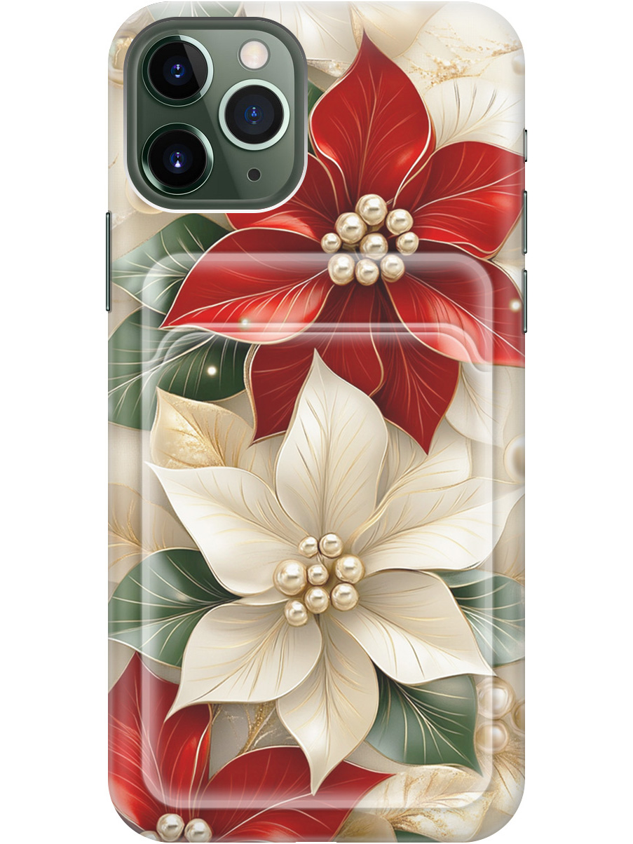 

Силиконовый чехол на Apple iPhone 11 Pro Max с принтом "Цветы и бусы" с карманом для карты, Бежевый;красный;прозрачный, 721799721