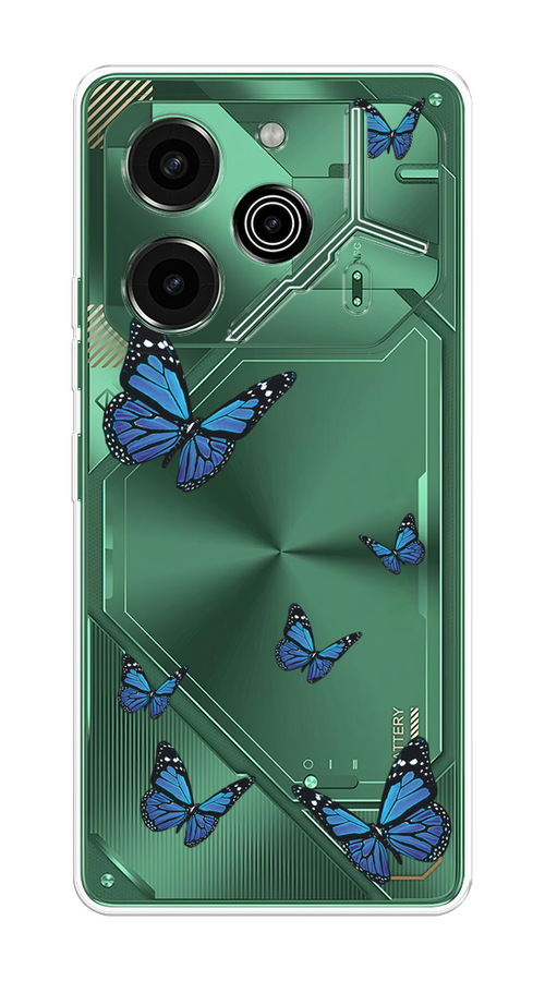 

Чехол на Tecno Pova 6 Pro 5G "Blue butterflies", Синий;черный, 305250-1