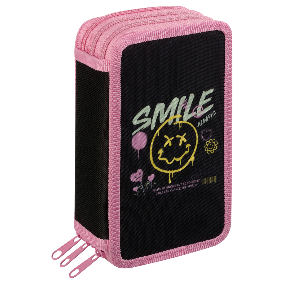 

Пенал ArtSpace Smile, 3 отделения, 190х110 ткань, Черный, Smile