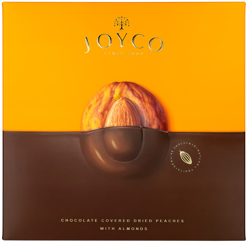 Подарочный набор JOYCO Шоколадные конфеты Сухофрукт персика в шоколаде с миндалем, 190г