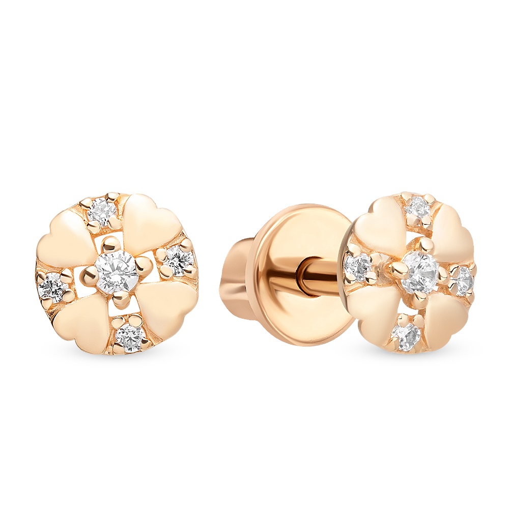 

Серьги пусеты из красного золота 585Gold 302007007, фианит, 302007007