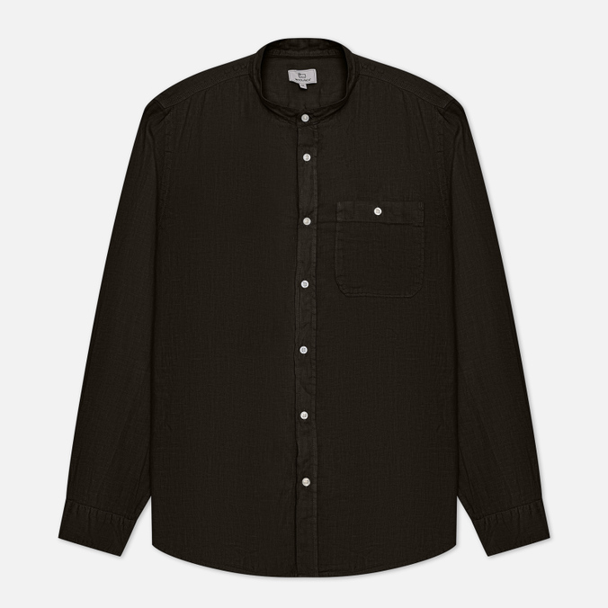 фото Мужская рубашка woolrich band collar linen оливковый, размер xl