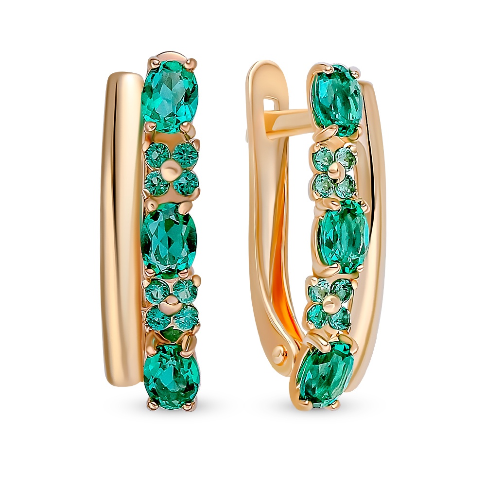 Серьги из красного золота 585Gold 102007424, изумруд искусственный\бриллиант