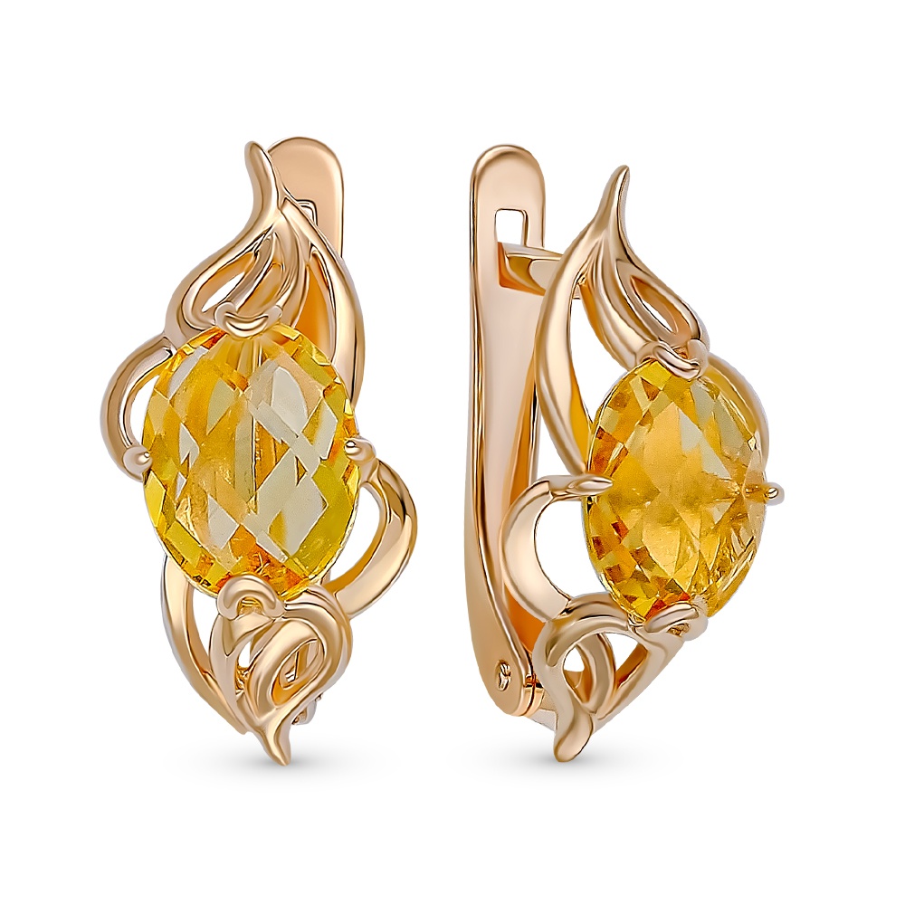 Серьги из красного золота 585Gold 202008545, цитрин