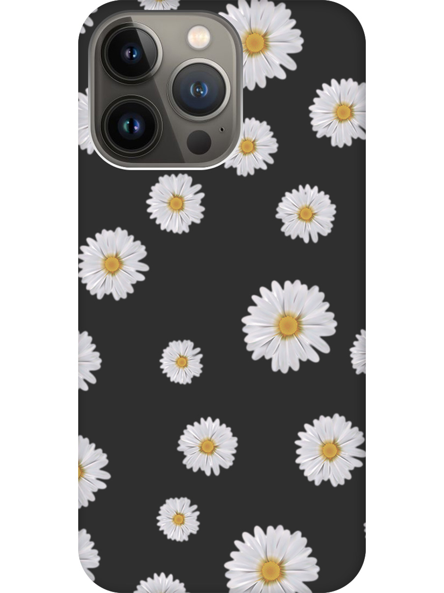 

Силиконовый чехол на Apple iPhone 13 Pro Max с принтом "Ромашки" матовый черный, Черный;прозрачный;серый, 732247321