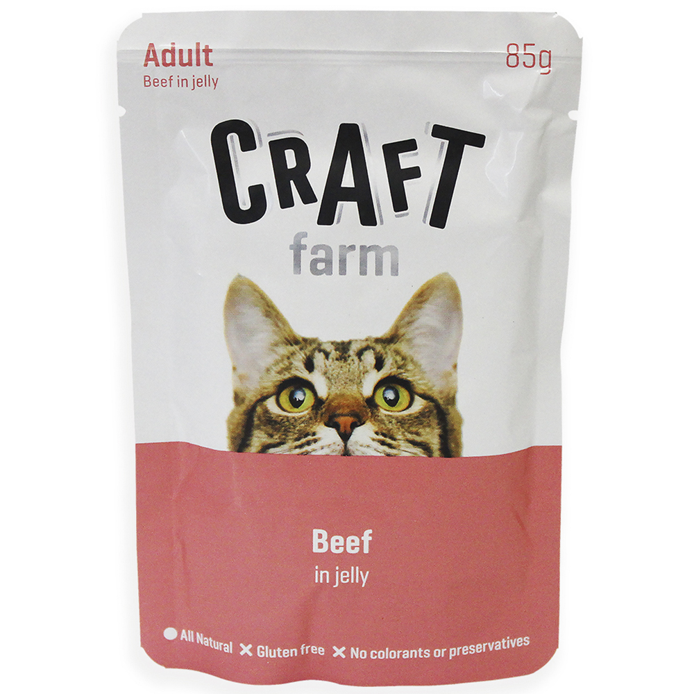 Влажный корм для кошек CRAFT FARM, говядина в желе, 85г