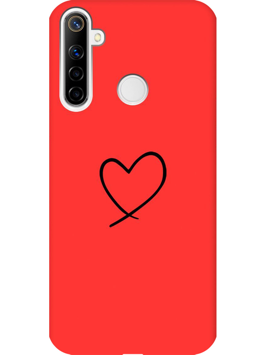 

Силиконовый чехол на Realme 5/6i/C3 с принтом "Сердце" матовый красный, 726149672