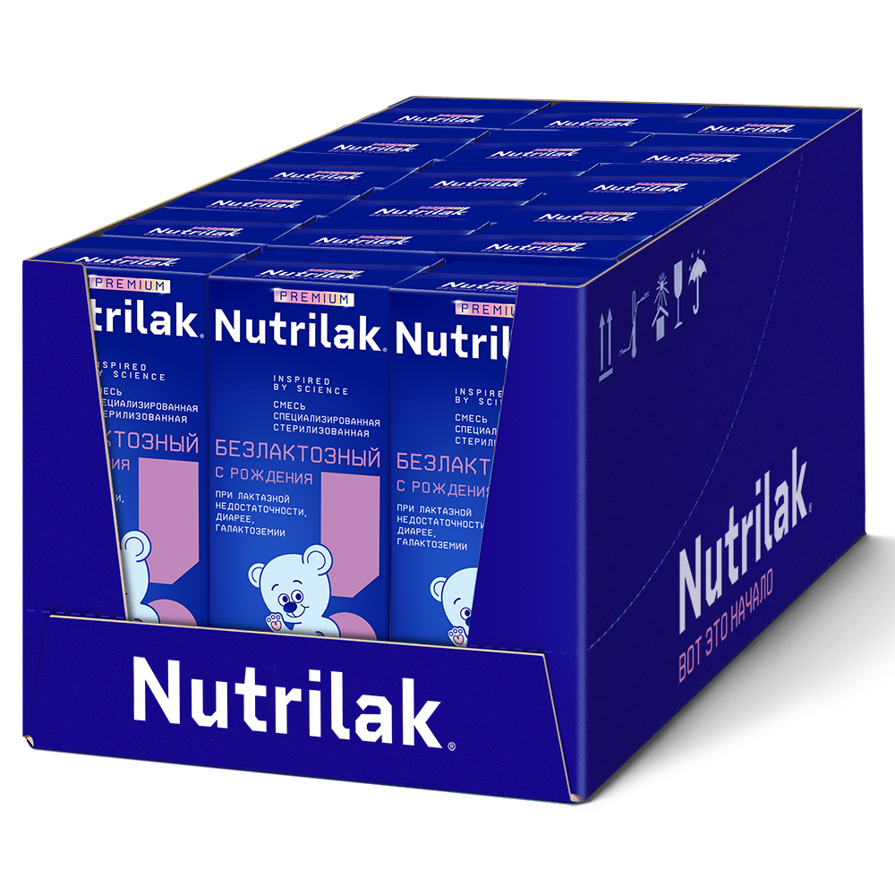 Готовая молочная смесь Nutrilak Безлактозный, Нутрилак с рождения, 200 мл., 18 шт.