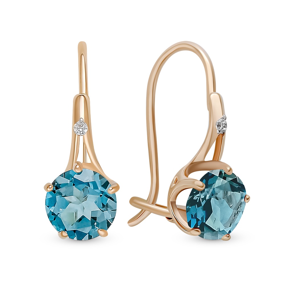 Серьги из красного золота 585Gold 202009555, топаз\фианит
