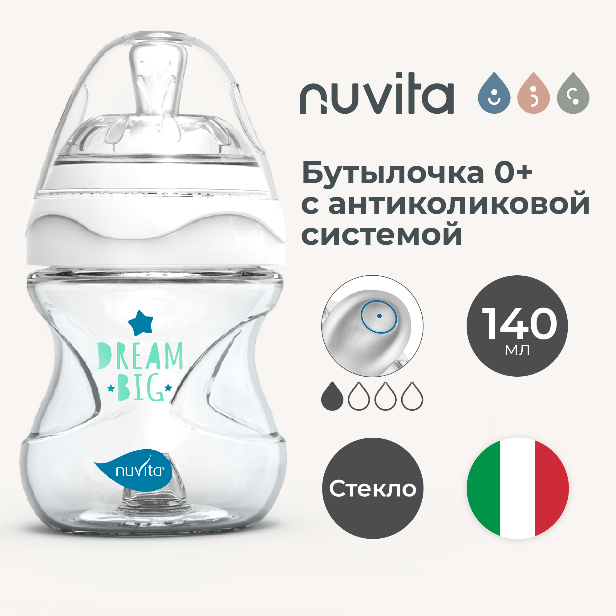 Детская бутылочка Nuvita 140 мл голубая NU-ALMB1033 2290₽