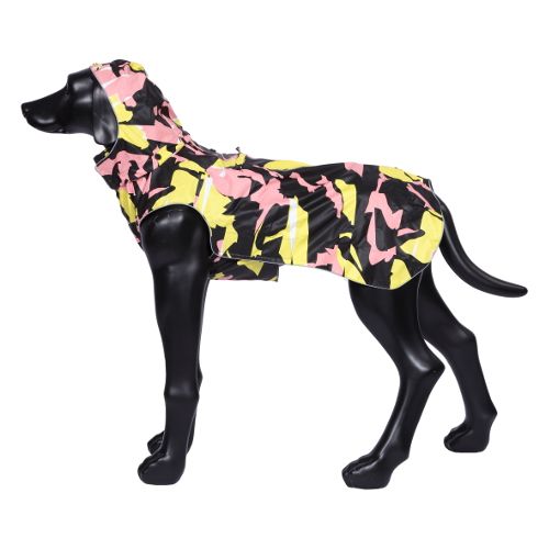 фото Дождевик для собак rukka камуфляж, унисекс, черный, желтый, розовый, 55, длина спины 55 см