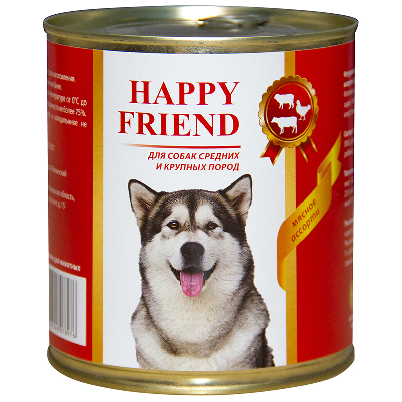 фото Влажный корм для собак happy friend для средних и крупных пород, мясо, 750г