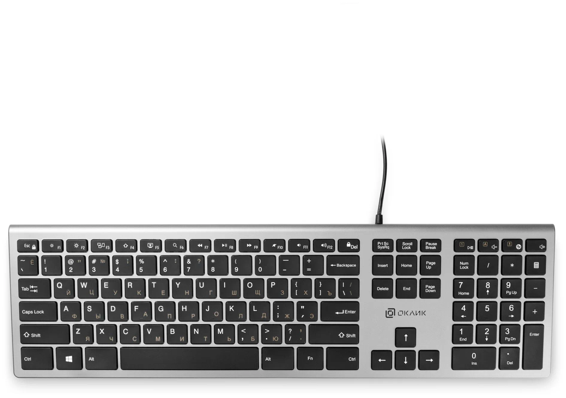 OKLICK Клавиатура Оклик 890S серый/черный USB slim Multimedia