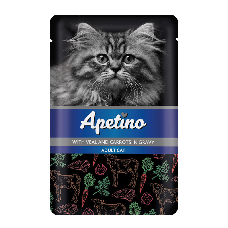 

Влажный корм для кошек APETINO Adult, телятина, морковь, 85г, Adult