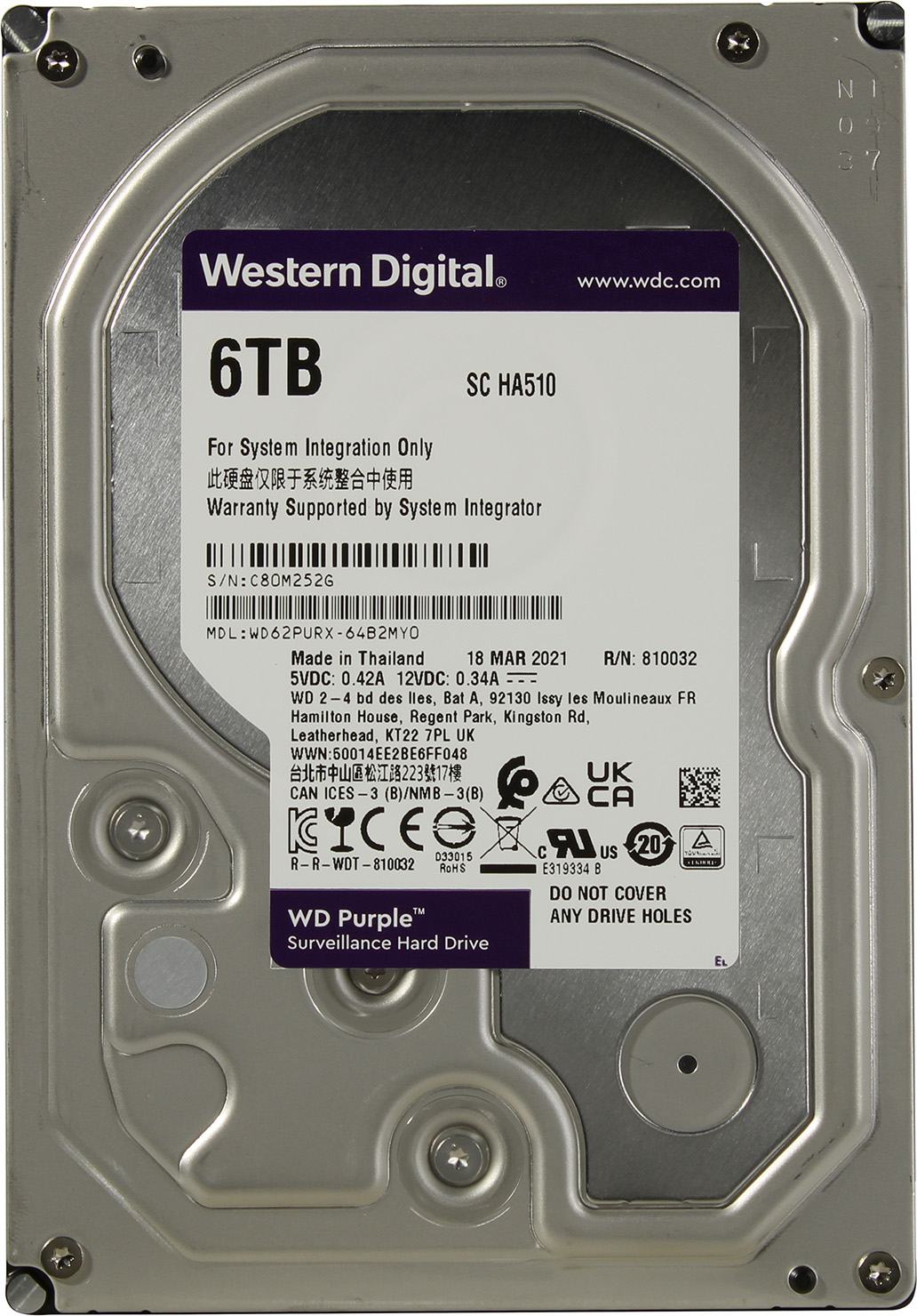 

HDD WD Purple 6 ТБ (WD62PURX.CN), Purple