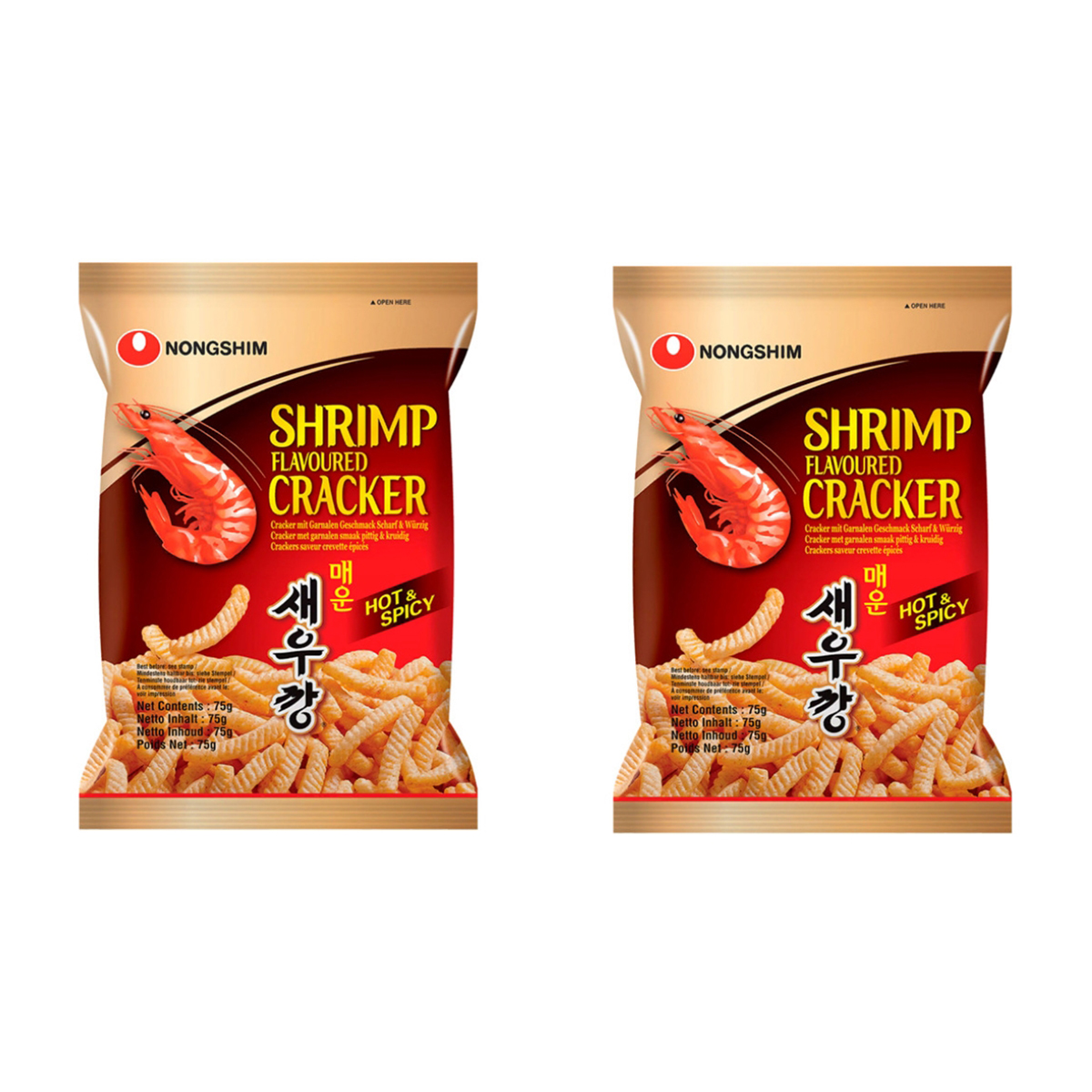 Запеченные креветочные чипсы NONGSHIM острые 2 шт по 75 г 512₽