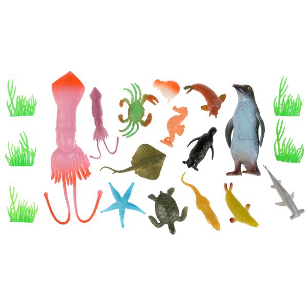 Игрушка пластизоль Играем Вместе Морские животные 12 видов +5 водорослей в пак