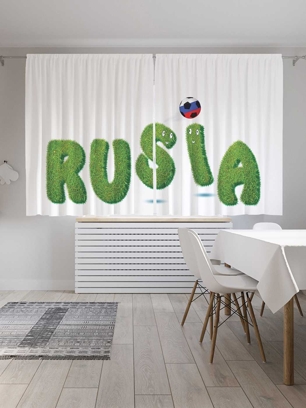

Шторы с фотопечатью JoyArty "Россия и мяч" из сатена, 290х180 см