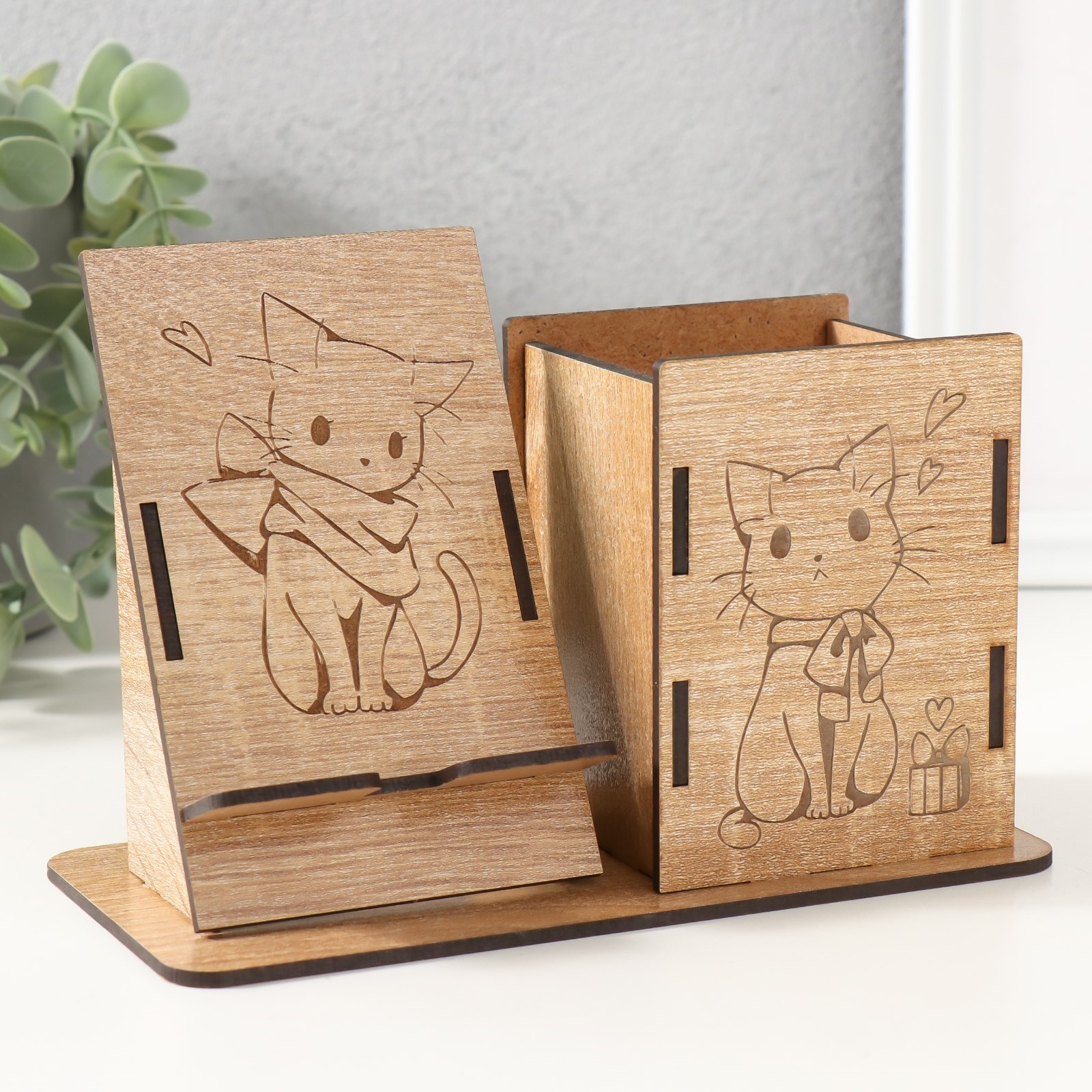

Органайзер настольный Киса 18х12,5х9 см набор 9 деталей, Бежевый, Wood9d