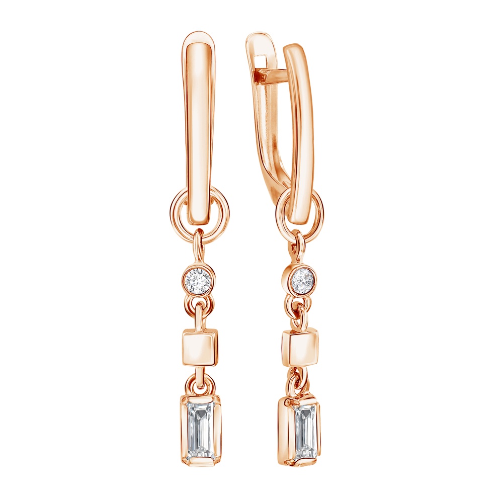 

Серьги трансформеры из красного золота 585Gold 302006973, фианит, 302006973