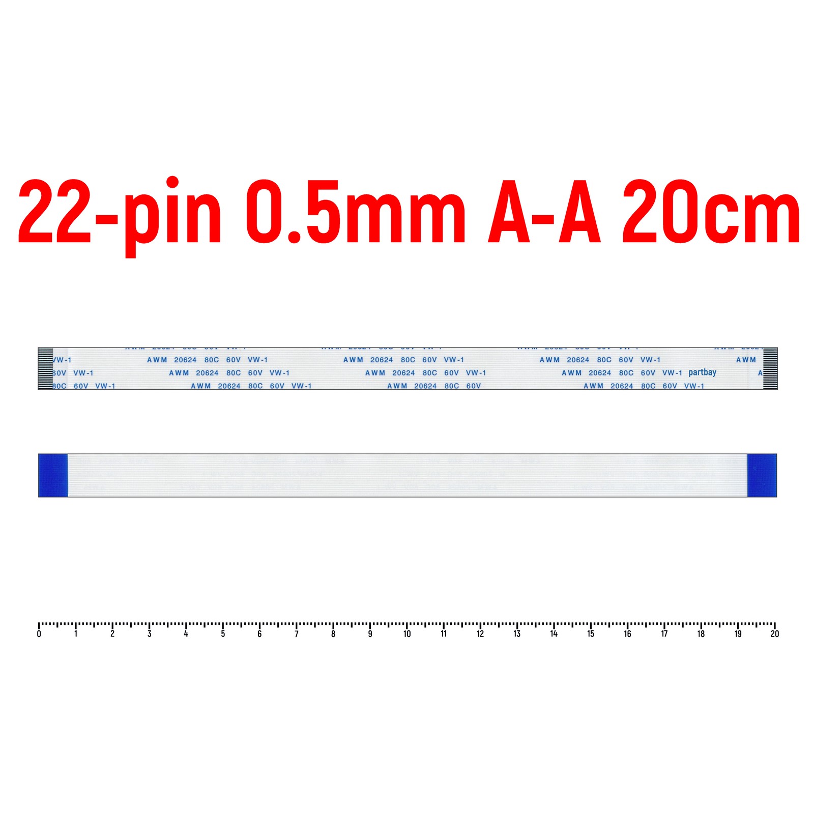 

Шлейф OEM FFC 22-pin Шаг 0.5mm Длина 20cm Прямой A-A AWM