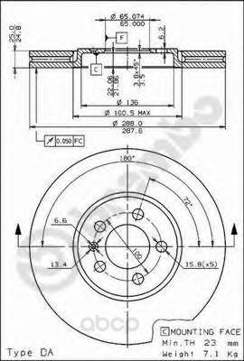 

Тормозной диск brembo передний для Volkswagen Golf, Passat 2.0, 2.9 1.9tdi 1994 09674710