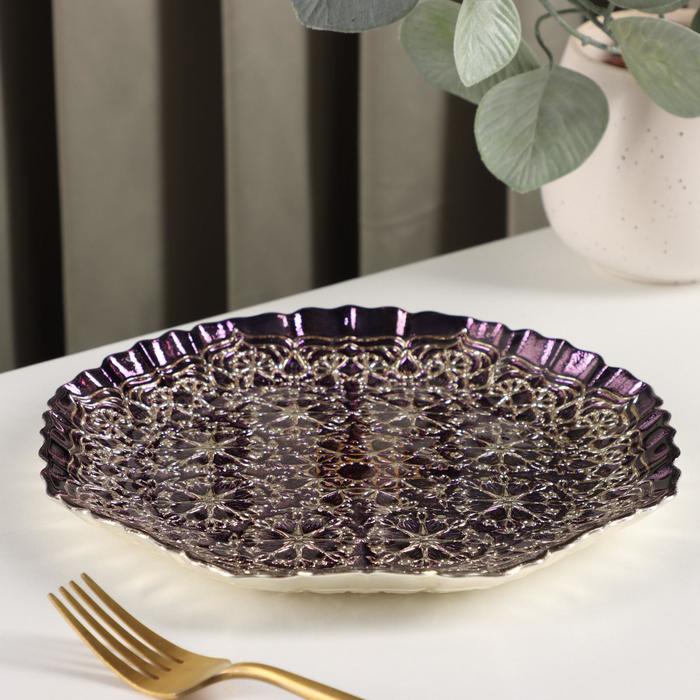 

Тарелка «Элмас», d=21 см, цвет сиреневый с золотом, Посуда из стекла "Элмас"