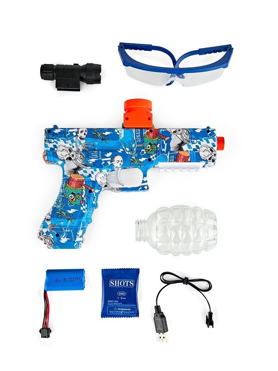 Игрушечный пистолет ИгроНика синий, с лазерным прицелом, с орбизами, с гелевыми шариками гидрогелевый пистолет игрушечный cs toys 66665