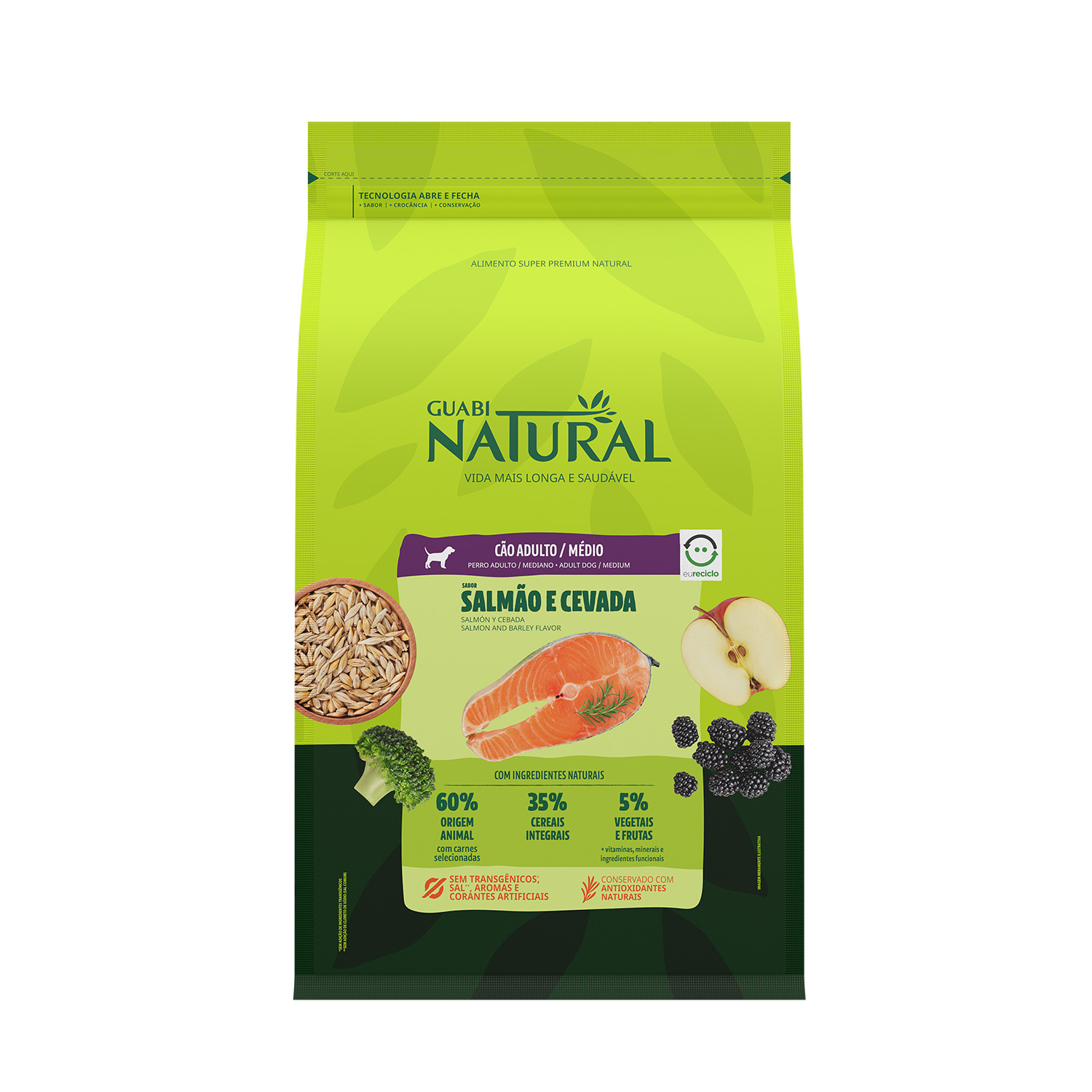 Сухой корм для собак Guabi Natural Dog Adult, для средних пород, лосось, ячмень, 2,5кг