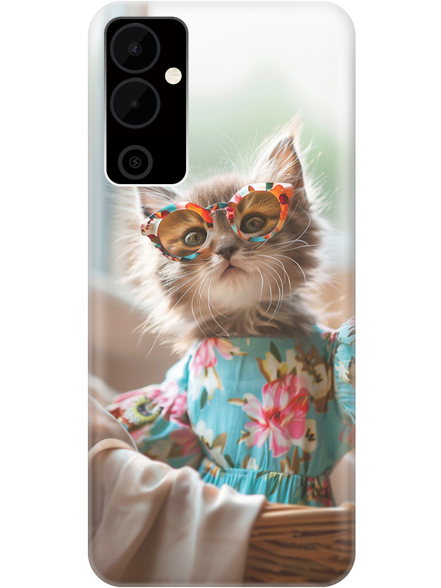 

Силиконовый чехол на Tecno Pova Neo 2 с рисунком "Кошечка в голубом платье", Белый;голубой;серый, 20001476
