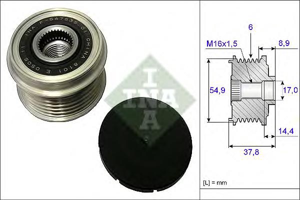 

Шкив Генератора Нyundаi Sаnта Fе Ii/Iii, Кiа Sоrето Ii/Iii 2.4Gdi 535021710 INA 535021710