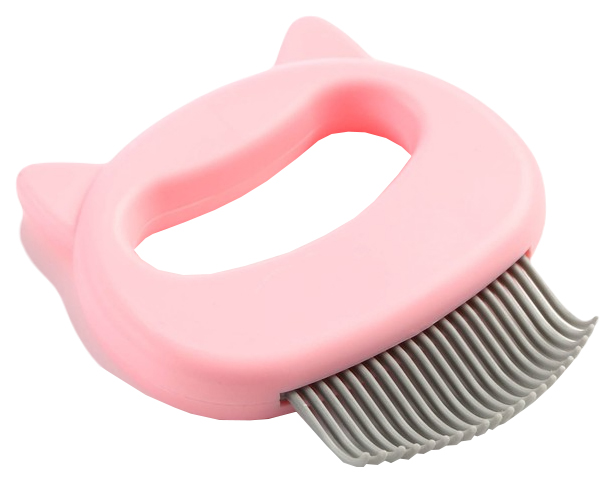 Расческа для шерсти Пижон, загнутые пластиковые зубцы, 21 зубчик, розовая, 10х9 см