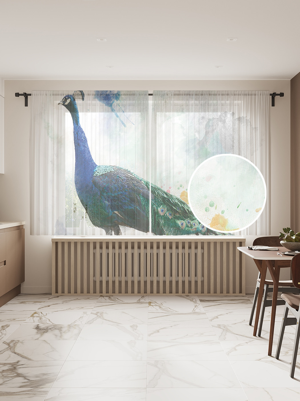 

Фототюль JoyArty "Королевский павлин", 145x180см (2 полотна с лентой + 50 крючков), Королевский павлин