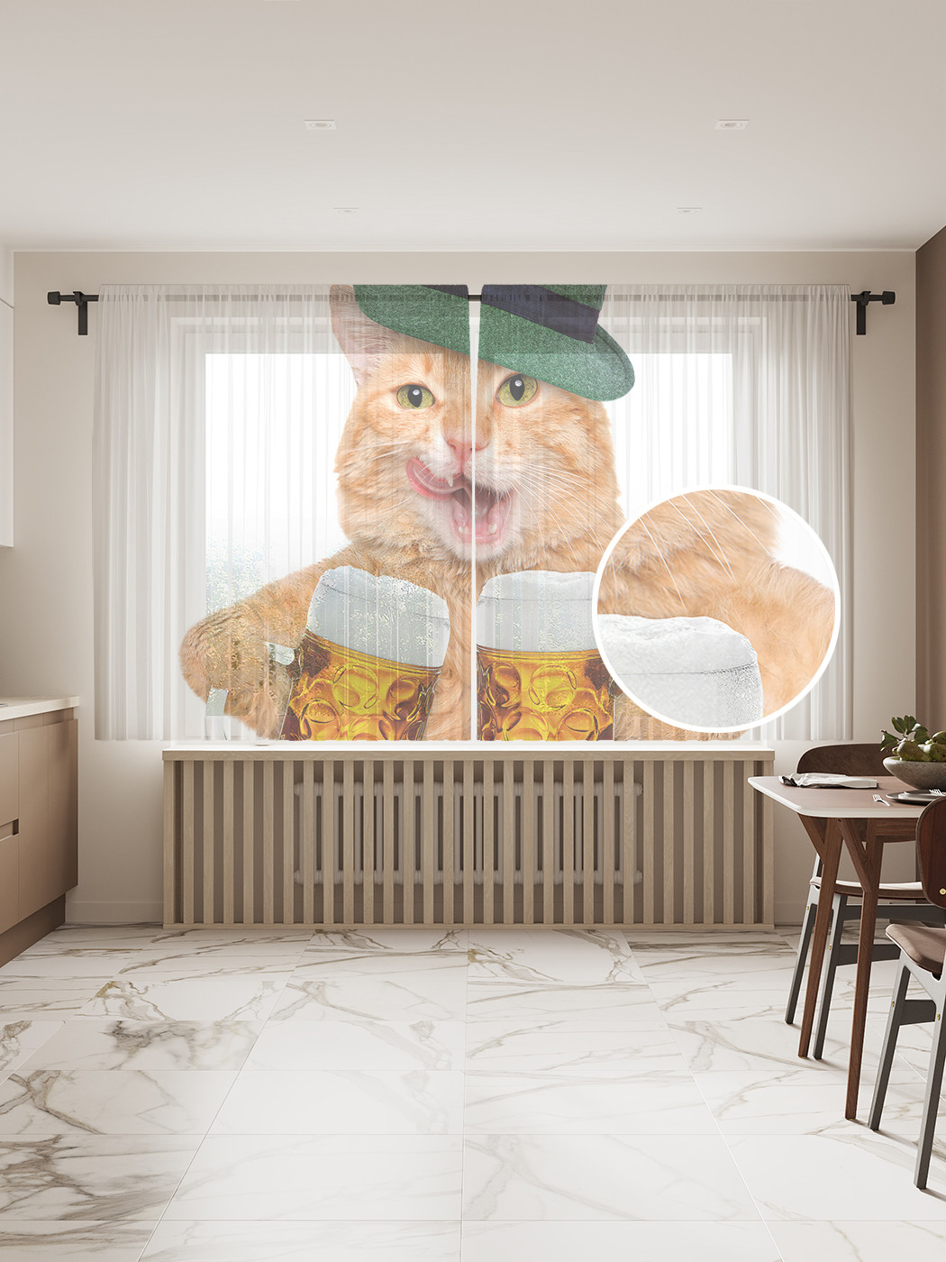 

Фототюль JoyArty "Пивной кот", 145x180 см (2 полотна со шторной лентой + 50 крючков), Пивной кот